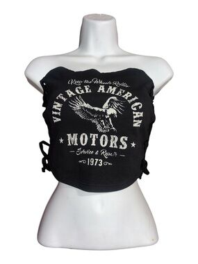 Vintage American Motors Eagle Graphic Lace-Up Side Tube Top – Black – Size Small